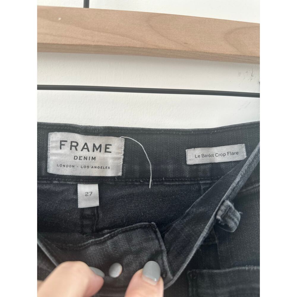 Frame Le Bardot Crop Flare Jeans Women's Size 27 Black Denim Medium Wash Cotton - Picture 3 of 5